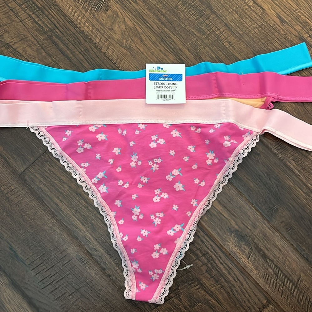 Way to Celebrate Women String Thong Panties with Lace Trim 3-Pair Size XXL (20)